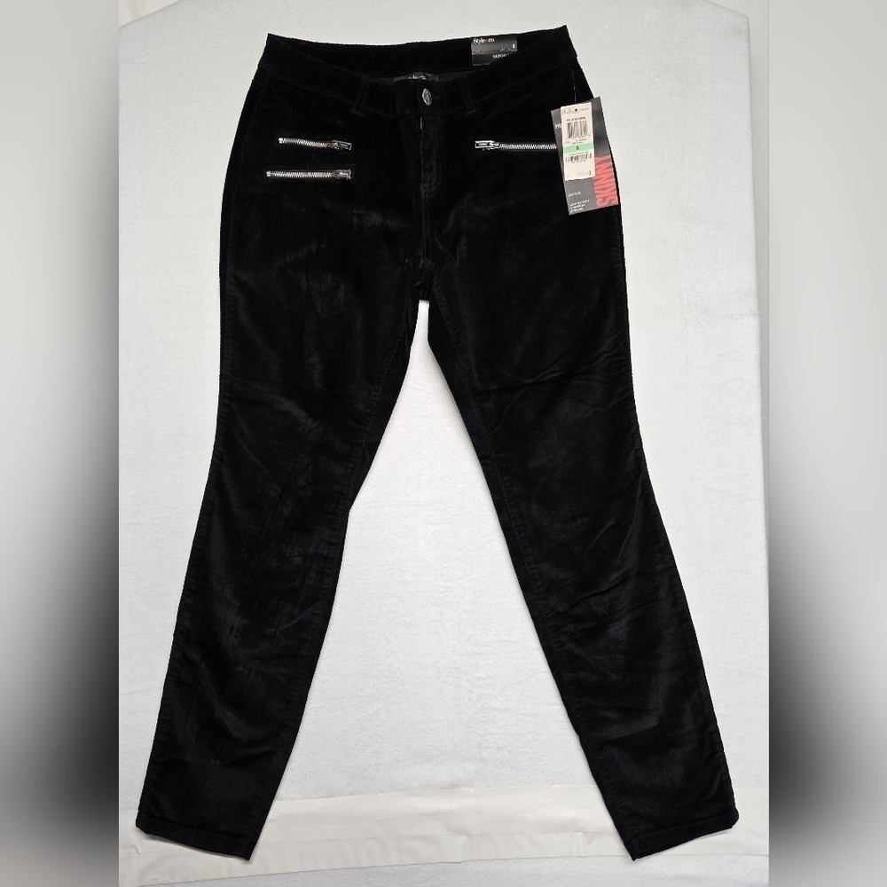 Style & Company 8 Black Corduroy Pants Low Rise Skinny New